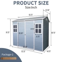 Outdoor Storage Shed with Double-Door and Two Windows, Heavy-Duty Resin Panels, Outbuilding for Backyard, 96" L x 52.5" W x 81" H, Grey(m-3)