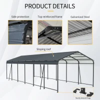 Heavy Duty Carport with Galvanized Steel Roof and Frame, Large Garage Ideal for Cars and Trucks, 144'' L x 379.5'' W x 105.5'' H, Charcoal(m-5)