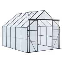 Double Door Polycarbonate Greenhouse with Galvanized Base, Adjustable Roof, Walk-in Hothouse for Backyard, 94.5" L x 121" W x 89.5" H, Black(m-2)