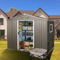 Outdoor Metal Storage Shed with Robust Construction and Sliding Doors, Outbuilding for Garden Hobbyists, 93'' L x 68.5'' W x 75'' H, Grey(m-10)