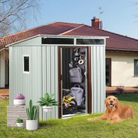 Outdoor Metal Storage Shed with Metal Foundation and Robust Construction, Storage Hut ideal for Backyard, 77'' L x 59.5'' W x 71'' H, White(m-9)