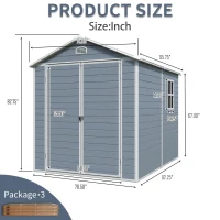 Resin Outdoor Storage Shed Kit with Pad-Lockable Double Doors, Outbuilding for Garden Hobbyists, 75'' L x 95.5'' W x 82.5'' H, Gray(m-3)