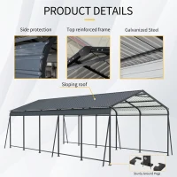 Heavy Duty Outdoor Carport with Galvanized Steel Roof, Large Garage Perfect for Cars and Trucks, 156'' L x 317'' W x 107.5'' H, Charcoal(m-5)