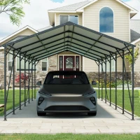 Heavy Duty Metal Carport with Galvanized Steel Roof and Frame, Large Garage with 4 Fixed Supports, 142" L x 379.5" W x 106" H, Charcoal(m-7)