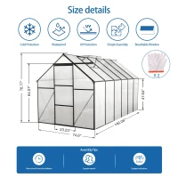 Polycarbonate Walk-in Greenhouse with Sliding Door and Adjustable Roof, Heavy Duty Aluminum Hothouse for Plant, 75" L x 146" W x 77" H, Black(m-3)