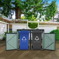 Metal Garbage Bin Shed with Convenient Lid and Springs, Galvanized Steel Outdoor Storage for 2 Trash Cans, 63'' L x 31.5'' W x 48'' H, Charcoal(m-7)