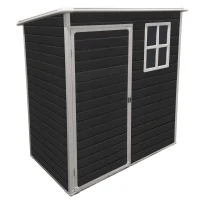 Outdoor Plastic Storage Shed with Floor and Heavy-Duty Resin Panels, Storage Hut with Pad-Lockable Door, 62'' L x 41'' W x 72.5'' H, Black(m-2)