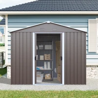 8 x 4 ft Outdoor Metal Storage Shed with Pad-lockable Sliding Doors, Storage Hut with Galvanized Steel Panels, 93'' L x 51.5'' W x 75'' H, Gray(m-1)
