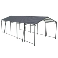 Heavy-Duty Outdoor Metal Carport with Galvanized Steel Roof, Large Garage Ideal for Cars and Trucks, 153.5'' L x 317'' W x 105.5'' H, Charcoal(m-2)
