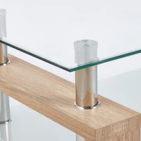 Tempered Glass Coffee Table with Geometric Design, Metal Tubular Legs, Durable Centre Desk for Living Room, 35" L x 19" W x 16.5" H, Natural(m-7)