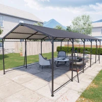 Heavy-Duty Outdoor Metal Carport with Galvanized Steel Roof, Large Garage Ideal for Cars and Trucks, 153.5'' L x 317'' W x 105.5'' H, Charcoal(m-7)