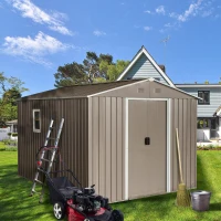 Outdoor Metal Storage Shed with Window and Sliding Doors, Storage Hut with Galvanized Steel Construction, 93'' L x 114.5'' W x 75'' H, Grey(m-1)