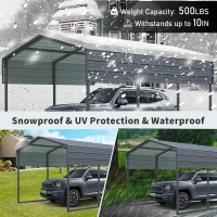 Outdoor Carport with Galvanized Steel Roof and Frame, Heavy Duty Metal Canopy for Driveway, 121'' L x 177.5'' W x 99.5'' H, Charcoal(m-6)