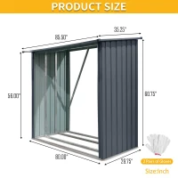 Outdoor Galvanized Steel Firewood Rack with Sloped Roof, Open Wood Shed Perfect for Firewood Storage, 85.5'' L x 35'' W x 60.5'' H, Black(m-3)