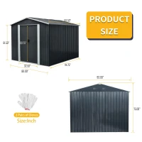 8 x 10 ft Outdoor Metal Storage Shed with Metal Foundation, Robust Construction, Outbuilding for Garden, 89" L x 115" W x 75" H, Black(m-3)