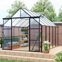 Double Door Polycarbonate Greenhouse with Galvanized Base, Adjustable Roof, Walk-in Hothouse for Backyard, 94.5" L x 121" W x 89.5" H, Black(m-1)