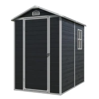 Outdoor Plastic Storage Shed with Floor and Heavy-Duty Resin Panels, Storage Hut with Pad-Lockable Door, 52.5'' L x 76.5'' W x 78.5'' H, Black(m-2)