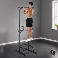 Soozier Power Tower Dip Station Pull Up Bar, Multi-Function Push Up Equipment with Adjustable Height for Home Gym Strength Training Workout Fitness, Black(m-1)