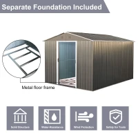 8 x 10 ft Outdoor Metal Storage Shed with Metal Foundation, Sliding Doors, Outbuilding for Garden Hobbyists, 89" L x 114.5" W x 75" H, Gray(m-7)