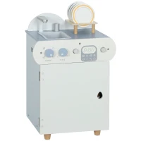 Qaba Wooden Dishwasher Playset, Play Sink Toys with Faucet, Turning Knobs and Accessories, Gift for Boys Girls Toddlers(m-11)