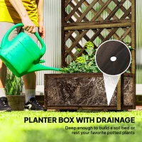 Outsunny Wooden Raised Garden Bed Planting Planter Box with Trellis and Drain Holes for Climbing Vine Plants, Brown(m-5)