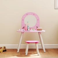 Qaba Kids Dressing Table with Mirror and Stool, Girls Vanity Set for Bedroom, Nursery, for Ages 3-6, Pink(m-10)