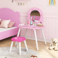 Qaba Kids Dressing Table with Mirror and Stool, Girls Vanity Set for Bedroom, Nursery, for Ages 3-6, Pink(m-8)
