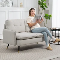 HOMCOM 55" Loveseat Sofa, Linen Love Seat w/ S spring, Steel Legs and Button Tufting, Small Couch for Living Room, Cream White(m-1)