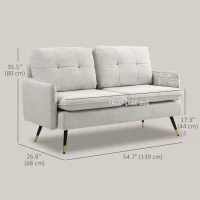 HOMCOM 55" Loveseat Sofa, Linen Love Seat w/ S spring, Steel Legs and Button Tufting, Small Couch for Living Room, Cream White(m-3)