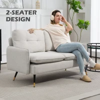 HOMCOM 55" Loveseat Sofa, Linen Love Seat w/ S spring, Steel Legs and Button Tufting, Small Couch for Living Room, Cream White(m-6)