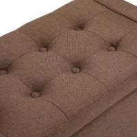 HOMCOM Storage Ottoman Bench, Linen Upholstered Bench with Tufted Design, Brown(m-6)