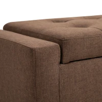HOMCOM Storage Ottoman Bench, Linen Upholstered Bench with Tufted Design, Brown(m-10)