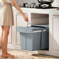 HOMCOM Pull Out Trash Can Under Cabinet, 10.6 Gallon (40L) Slide Out Garbage Can with 2 Removable Compartments, Grey(m-1)