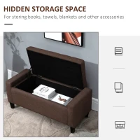 HOMCOM Storage Ottoman Bench, Linen Upholstered Bench with Tufted Design, Brown(m-4)