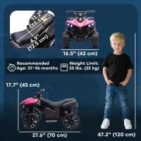 Qaba 6V Kids ATV, 4 Wheeler Electric Ride on Car with Music and LED Headlights, for Ages 3-8 Years Boys and Girls, Pink(m-3)