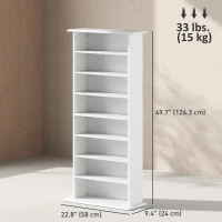 HOMCOM 8-Tier DVD Shelf with 6 Adjustable Shelves, Slim CD Shelf, Holds 360 CDs, 185 DVDs or 185 Blu-rays, White(m-3)