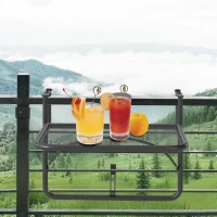 Outsunny Adjustable Balcony Hanging Railing Table, Metal Mounting Mini Wall Desk Storage Rack, Outdoor Flower Stand Serving Table Rectangle, Black(m-8)