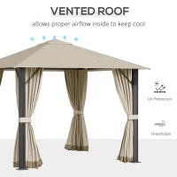 Outsunny 10' x 10' Patio Gazebo Outdoor Aluminum Frame Canopy Shelter with Curtains, Vented Roof for Garden, Lawn, Backyard and Deck, Khaki(m-4)