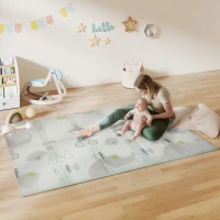 Qaba Foldable Baby Plat Mat, 77" x 58" Kids Floor Mat for Crawling and Learning, Track & Elephant Theme(m-1)