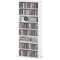 HOMCOM 8-Tier DVD Shelf with 6 Adjustable Shelves, Slim CD Shelf, Holds 360 CDs, 185 DVDs or 185 Blu-rays, White(m-2)