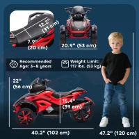 Qaba 12V Kids ATV with Suspension Wheels, Soft Start, LED Lights, Music, Red(m-3)