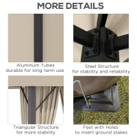 Outsunny 10' x 10' Patio Gazebo Aluminum Frame Outdoor Canopy Shelter with Sidewalls, Vented Roof for Garden, Lawn, Backyard, and Deck, Khaki(m-6)