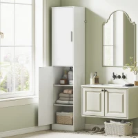 HOMCOM Tall Bathroom Cabinet, Slim Bathroom Floor Cabinet w/ 2 Doors and 4 Adjustable Shelves for Living Room, Kitchen, White(m-1)