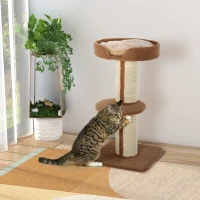 PawHut Cat Tree Kitty Tower with Sisal Mat Scratching Post, Cat Bed, Cushion, Perch, 18" x 18" x 36", Brown(m-8)
