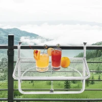 Outsunny Adjustable Balcony Hanging Railing Table, Metal Mounting Mini Wall Desk Storage Rack, Outdoor Flower Stand Serving Table Rectangle, White(m-8)