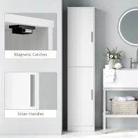 HOMCOM Tall Bathroom Cabinet, Slim Bathroom Floor Cabinet w/ 2 Doors and 4 Adjustable Shelves for Living Room, Kitchen, White(m-6)