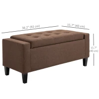 HOMCOM Storage Ottoman Bench, Linen Upholstered Bench with Tufted Design, Brown(m-3)