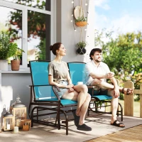 Outsunny Patio Glider Rocking Chair 2 Person Outdoor Loveseat Rocker Garden Furniture Bench, Blue(m-8)