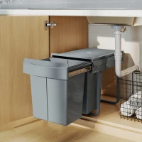 HOMCOM Pull Out Trash Can Under Cabinet, 10.6 Gallon (40L) Slide Out Garbage Can with 2 Removable Compartments, Grey(m-10)