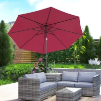 Outsunny 10' x 8' Round Market Umbrella, Patio Umbrella with Crank Handle and Tilt, Outdoor Parasol for Garden, Bench, Lawn, Wine Red(m-10)